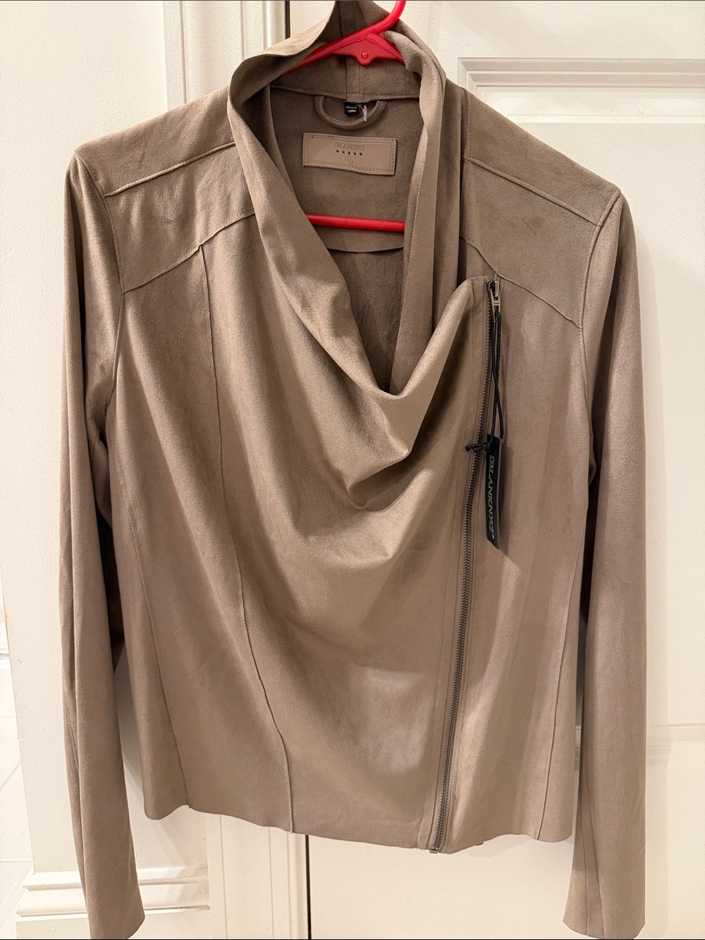 Blank NYC Taupe Draped Faux-Suede Zip Jacket